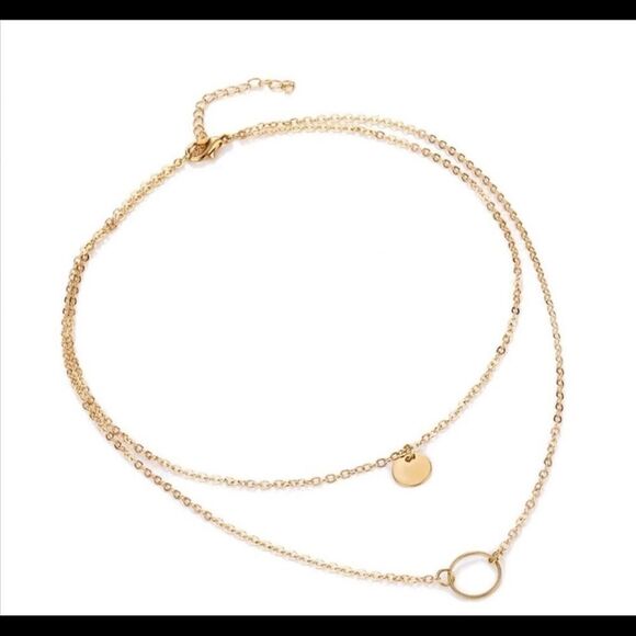 Multilayer Gold Tone Coin & Circle Necklace - Picture 2 of 3